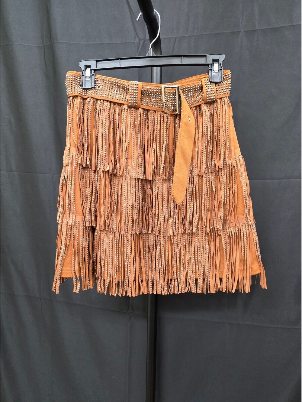 ChiyeeKiss Women’s Sparkle Rhinestone Fringe Mini Dress Brown M